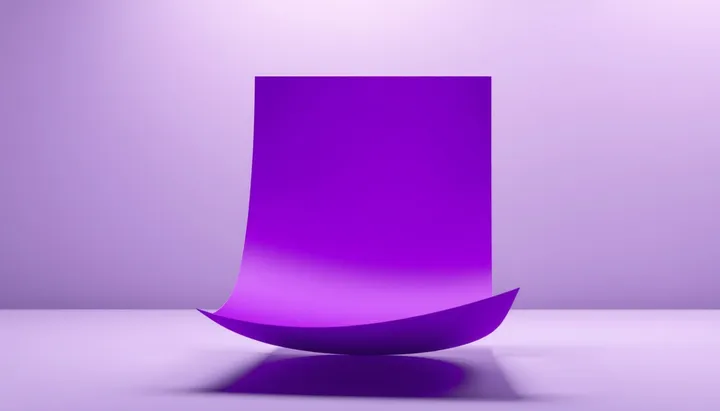 A softly curved purple sheet form floating above a pale surface