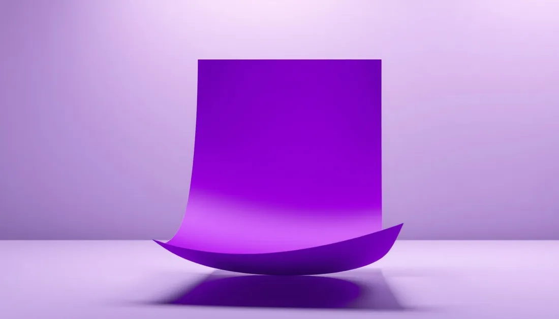 A softly curved purple sheet form floating above a pale surface
